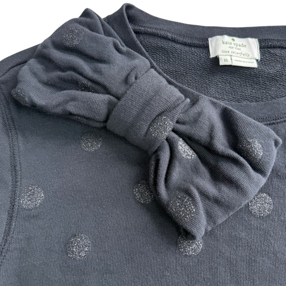 Kate Spade Polka Dot Bow Sweatshirt Women's Medium Black Glitter Dot 100% Cotton - Picture 3 of 8